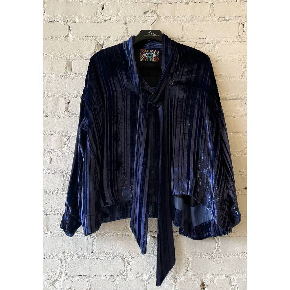 NEW LIBERTINE women's lines velvet tie blouse in navy